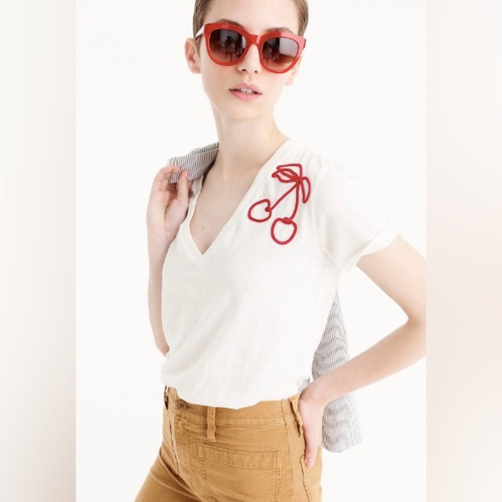 J.Crew Cherry-embroidered V-neck T-shirt, XXS